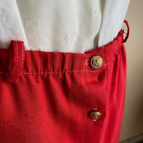 Vintage M Boston Traveler Red Textured BT Button Front Skirt Pockets Belt Loops - Picture 2 of 7